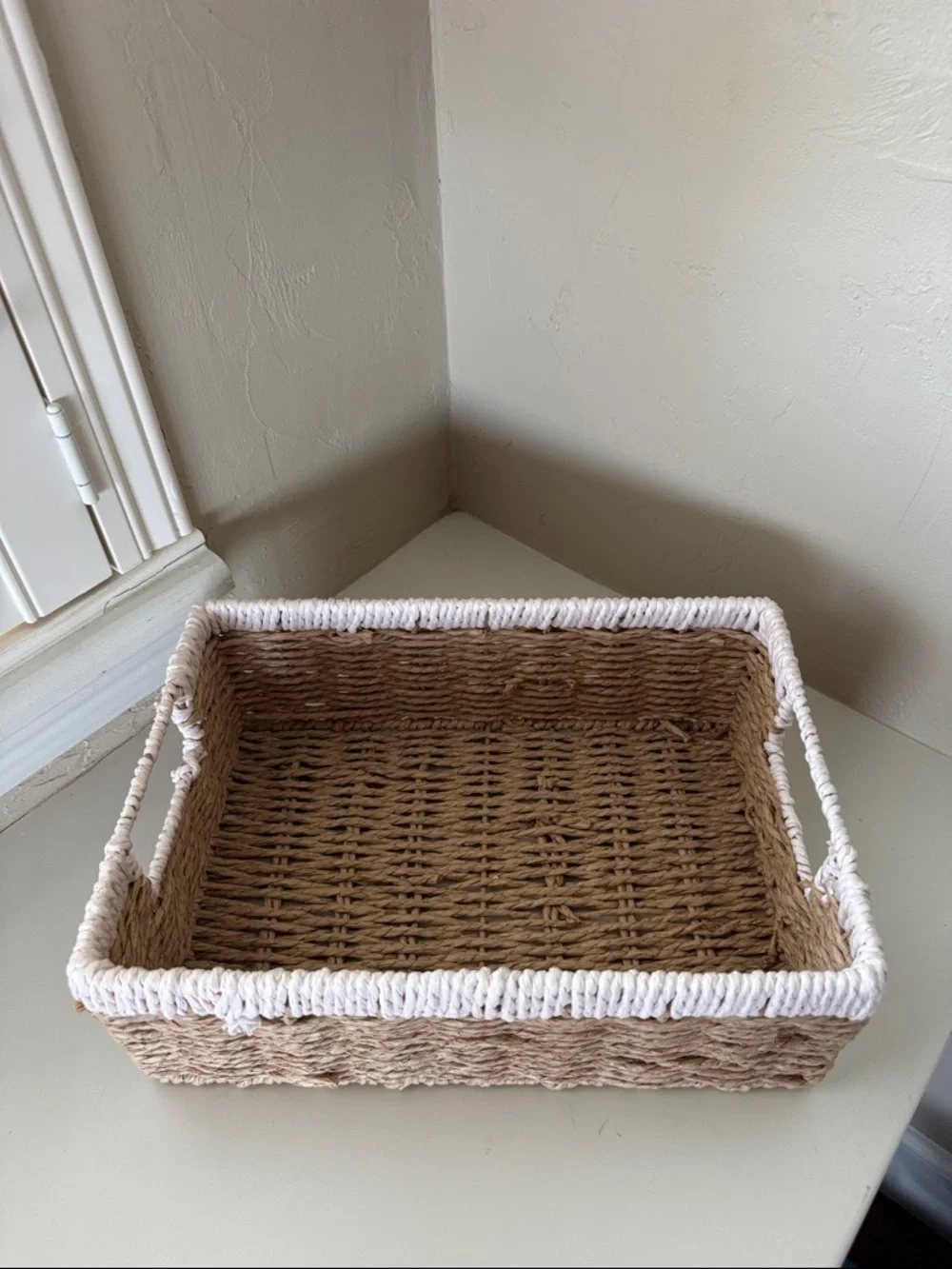 Woven Natural and Cream Rectangular Storage Basket
